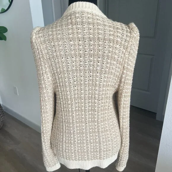 Express Wmns Cream Gold Cardigan Rhinestone Buttons Sz M Preppy Town Country - Picture 2 of 7